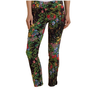 Soft Surroundings In‎ Bloom Floral Slim Ankle Pants Women sz M Black Boho funky